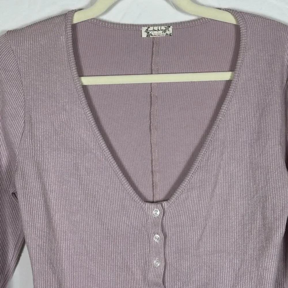 Intimately Free People Keep It Basic Layering Henley Top Lavender Small - Picture 4 of 7